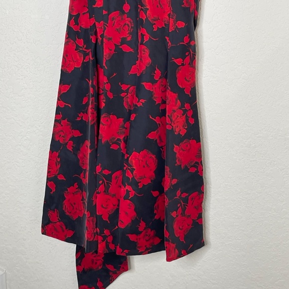 Moda International NWT Floral 100% Silk Wrap Dress Size 10 Black & Red Witchy - Picture 3 of 16